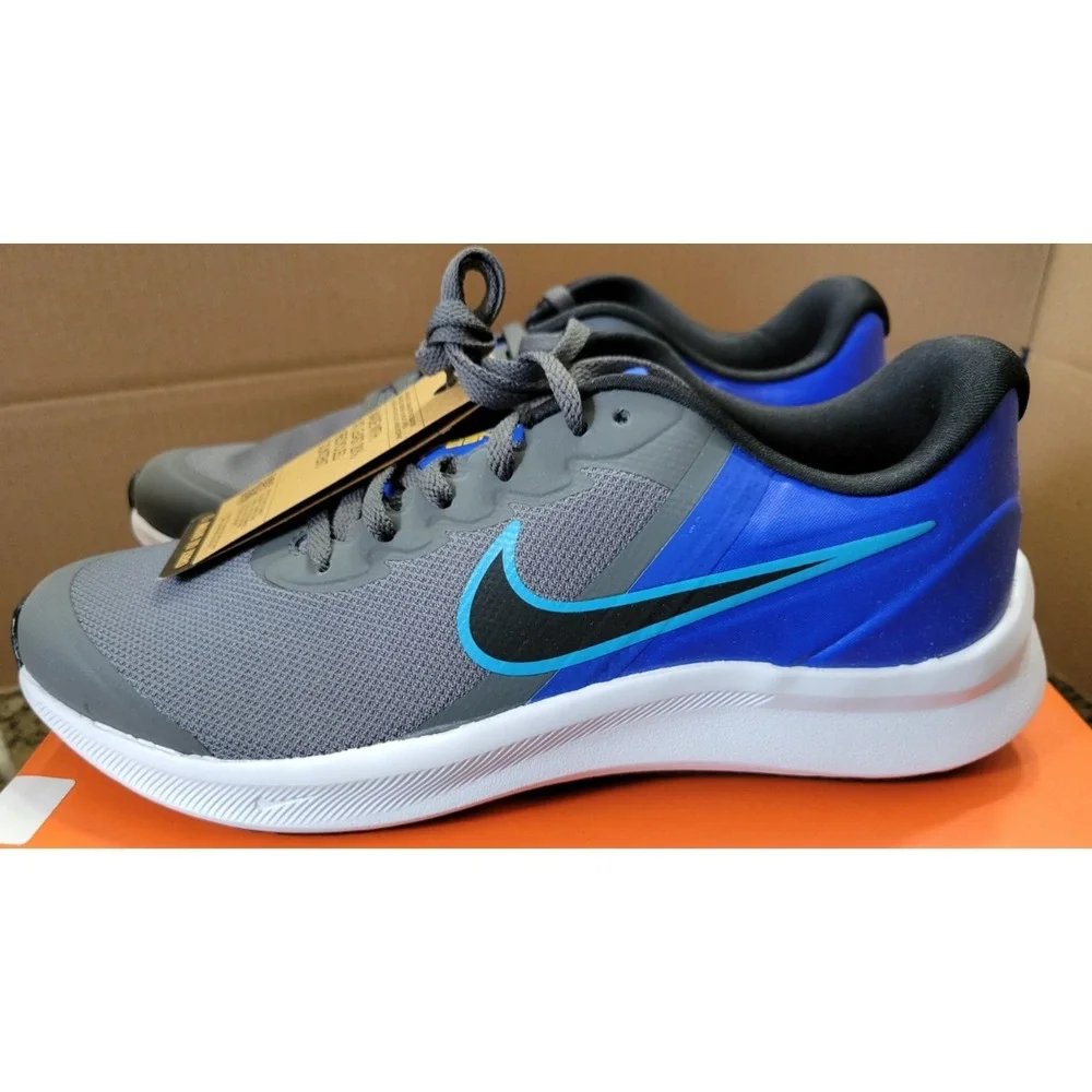 7Y Nike Star Runner 3 (GS) Iron Grey/Black-Blue Lightning DA2776-012 NEW in Box